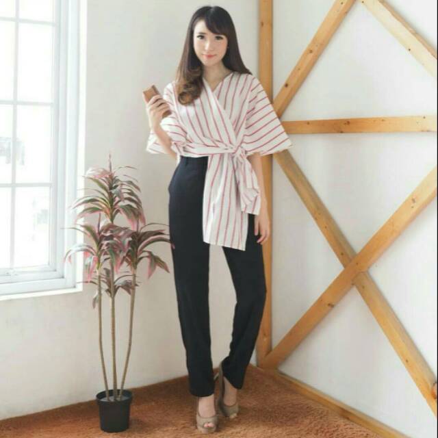 blouse atasan korea / shirt korean /atsan stripe / blouse salur / atasan casual wanita