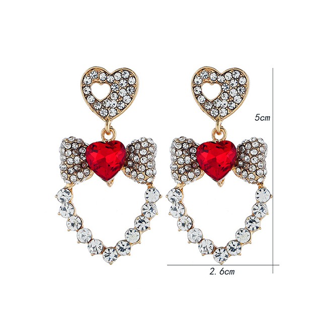 LRC Anting Tusuk Fashion Red Openwork Love Diamond Stud Earrings F40664