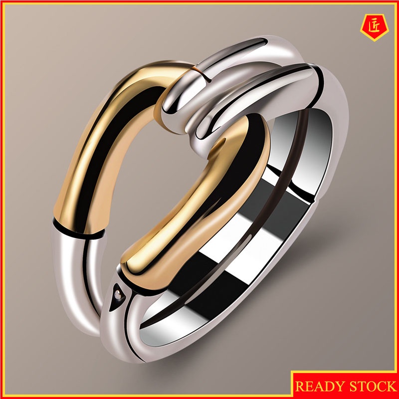 [Ready Stock]Creative Ins Style Geometric Bone 18K Gold Two-Tone Ring for Women