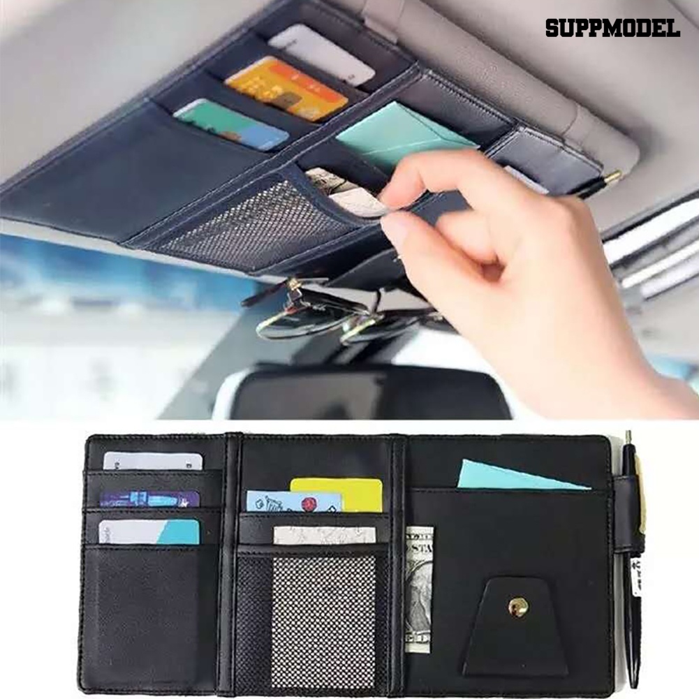 Sfs Tas Penyimpanan Kacamatatikethandphone Bahan Kulit Imitasi Untuk Sun Visor Mobil