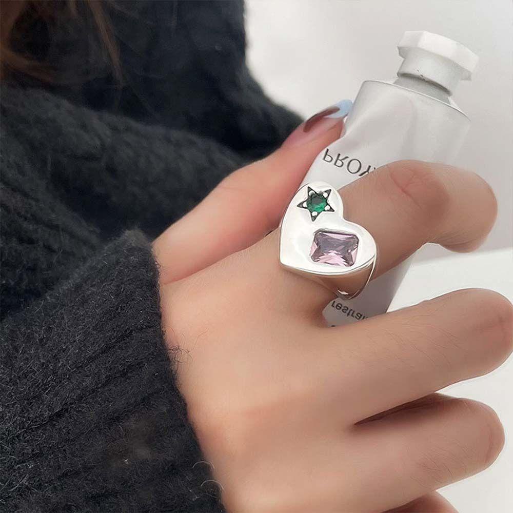 Mxbeauty Cincin Kristal Wanita Fashion Adjustable Hadiah Aksesoris Pesta Zirkon Pembukaan Rings