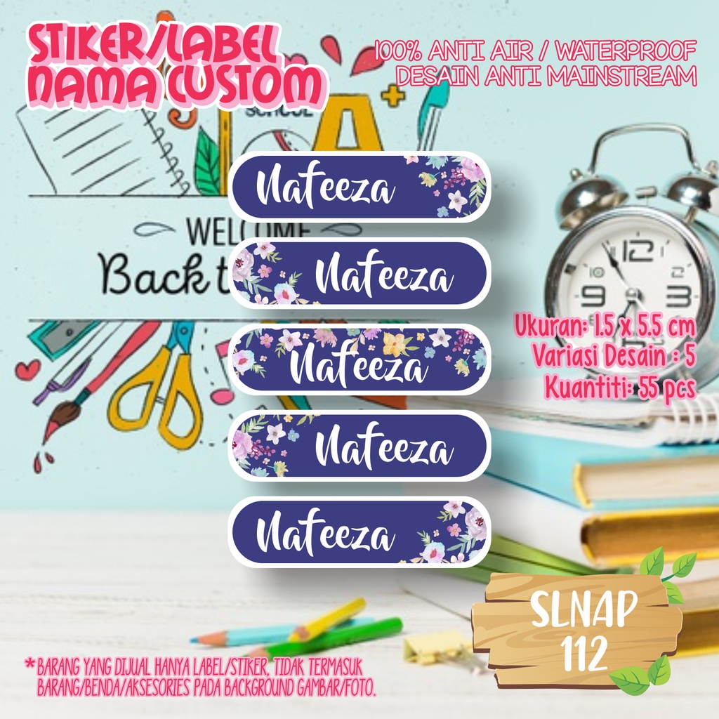 

sticker label nama waterproof bunga SLNAP 112