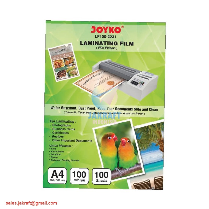 

(100 Pcs) Plastik Laminating Glossy A4 JOYKO LF100-2231 Tebal Film 100 Micron (22 x 31 Cm) Kuat Murah Mengkilap