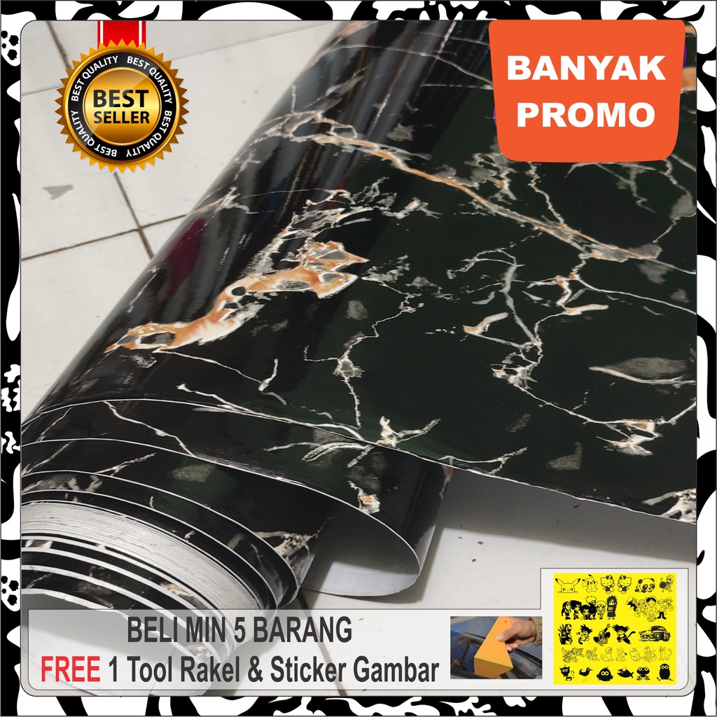 Stiker Motif Marmer Marble Glossy Tebal Pelapis Lemari Meja Kayu Kaca Kulkas Pintu Kamar Mandi Stike