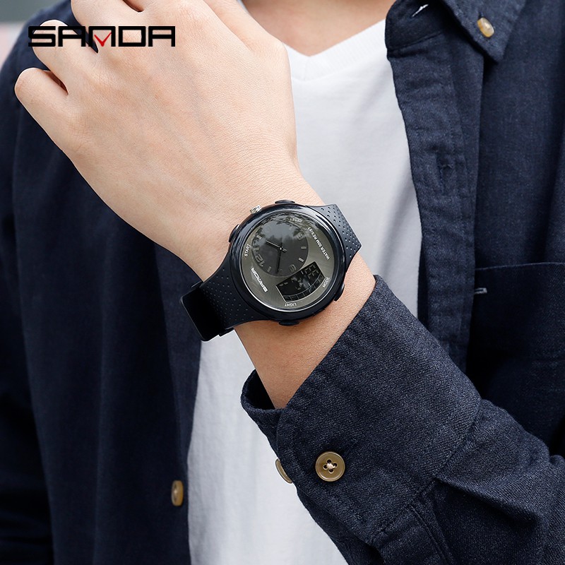 SANDA 763 Jam Tangan Pria Digital Analog Tali Rubber Chronograph Anti Air WATCHKITE WKOS