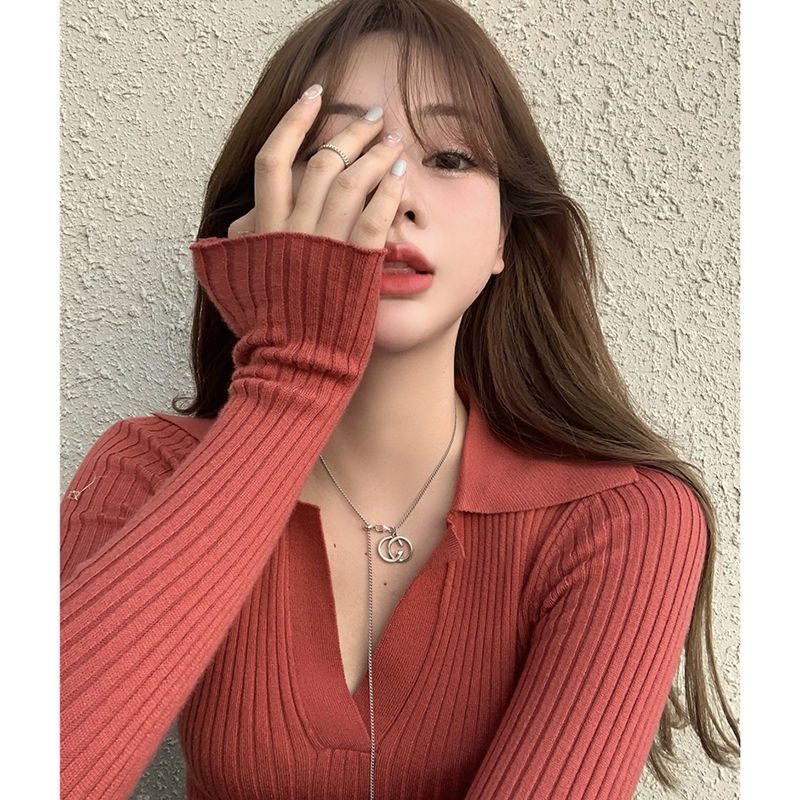 Suhao Lengan Panjang Slip Knitwear Wanita Musim Gugur Baru Slim Pendek Turtleneck Polo T-Shirt Atasan Dalam