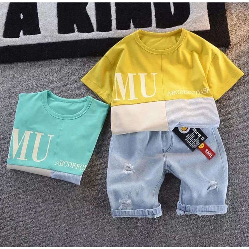 SETELAN ANAK BAJU ANAK MOTIF MU UMUR 1-5 TAHUN