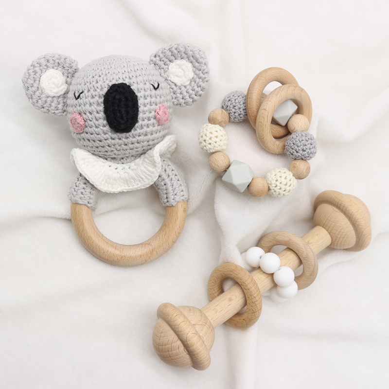 Mary Mainan Rattle Teether Bentuk Koala Bahan Kayu Beech Untuk Bayi