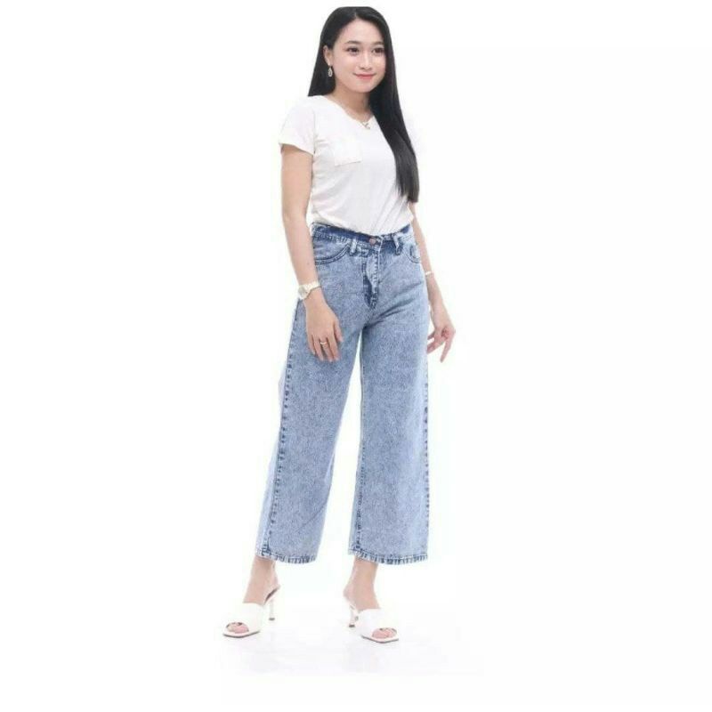 Highwaist Kulot Jeans Wanita Loose Celana Wanita