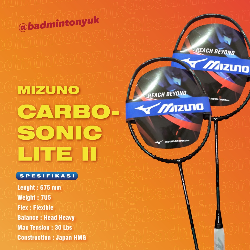 MIZUNO CARBOSONIC LITE II ORIGINAL RAKET BADMINTON FREE TAS TERMURAH COD