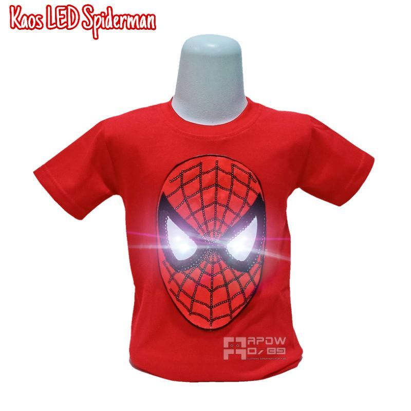 Baju anak Murah/Kaos anak Laki laki/Pakaian anak Karakter Usap dan Led Spiderman/Usia 2-10thn