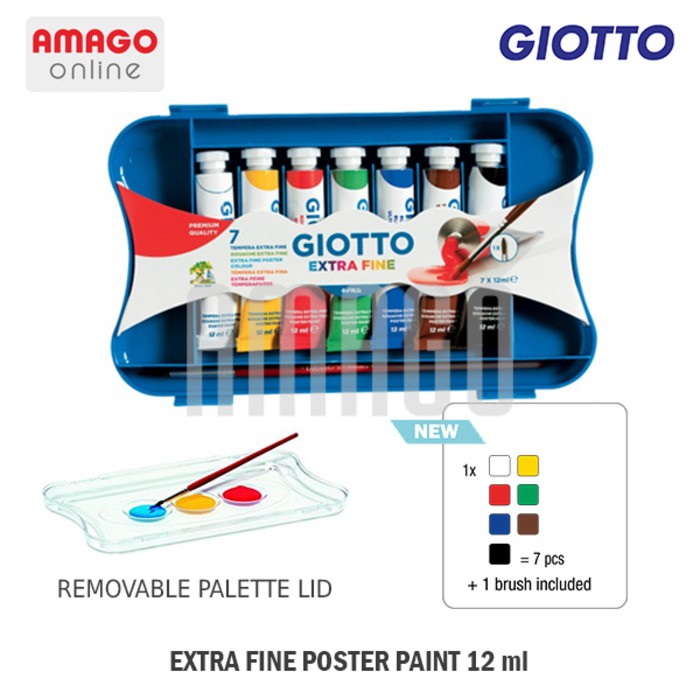 GIOTTO EXTRA FINE POSTER PAINT 12 ML - 7 COLORS + BRUSH - F30130000