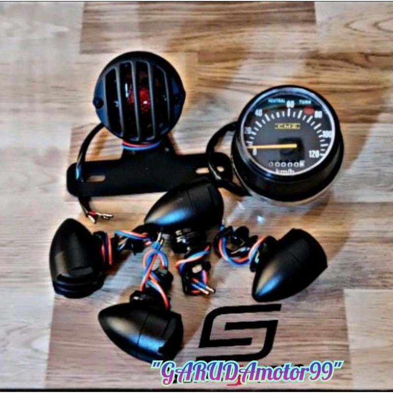 promo paket lampu sein reting grill tralis besi set lampu belakang grill dan speedometer bulat custo