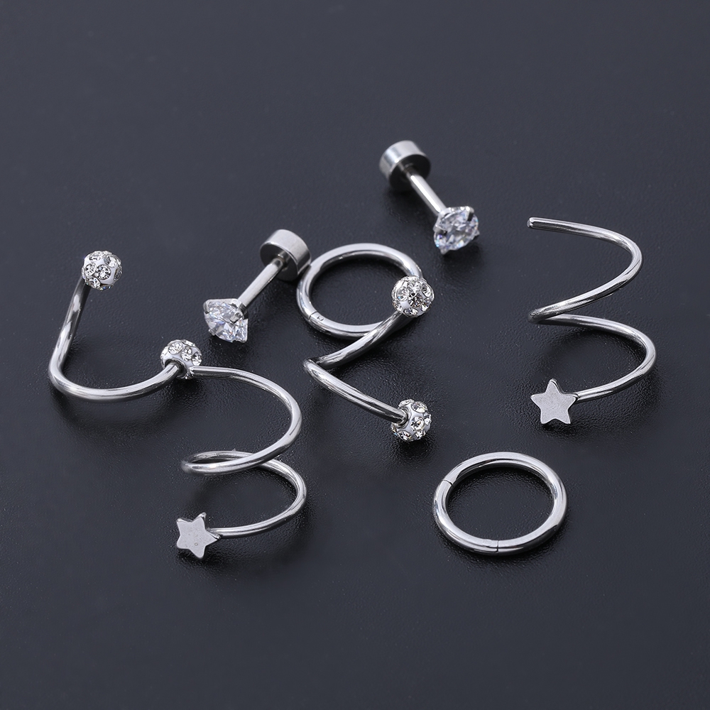 4 Pasang Anting Stud Bentuk Bulat Bahan Stainless Steel Dengan Cubic Zirconia