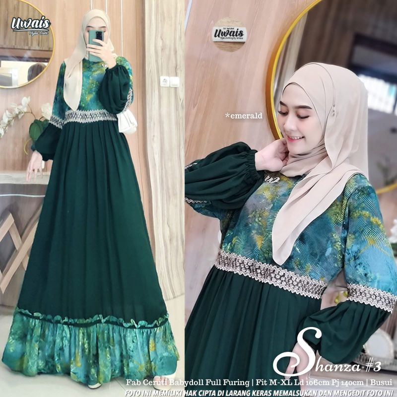 Shanza + shanza #2 + shanza #3 maxy gamis terbaru original uwais berlabel redy stok kak silahkan di 