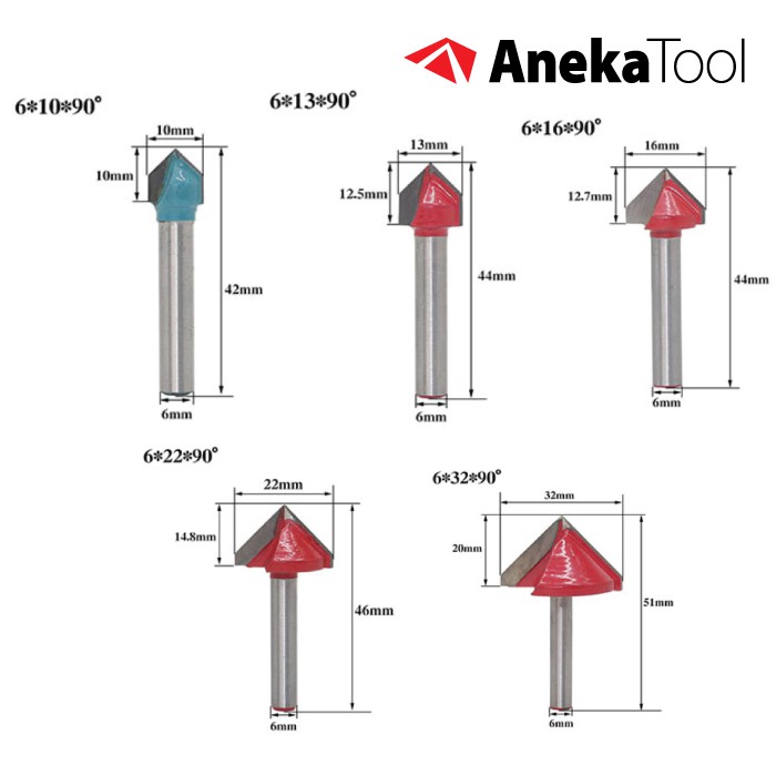 AnekaTool Mata CNC Router Bit - V Groove 3D Bits