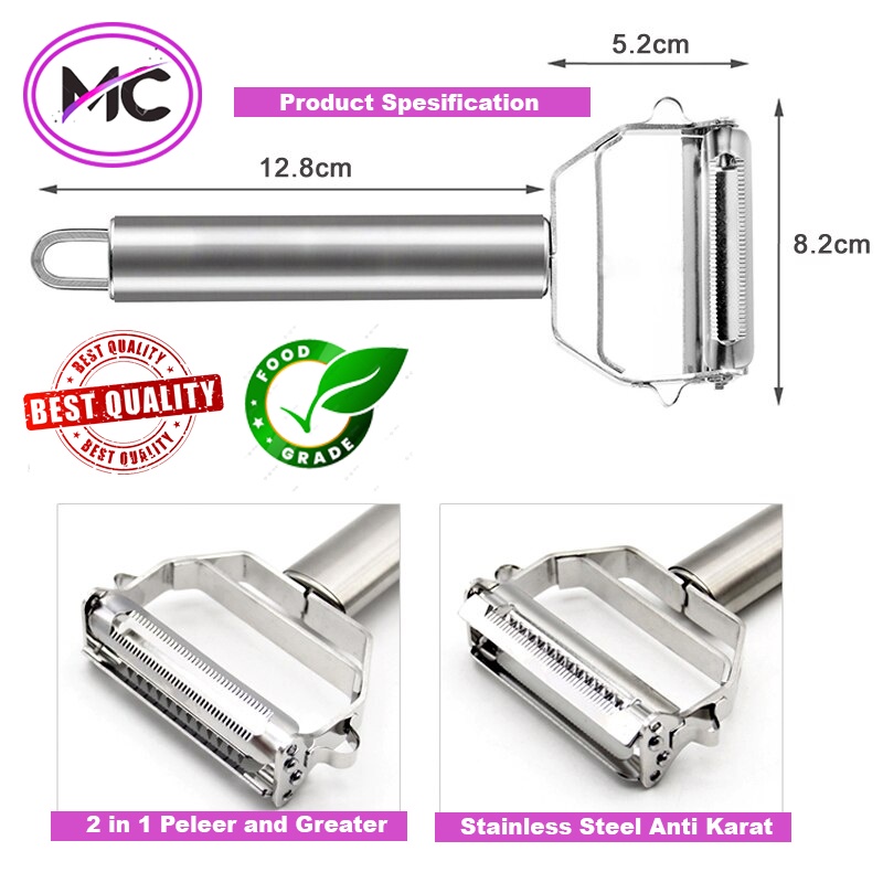 Pisau Kupas Buah Stainleess Steel 2in1 Anti Karat Peeler Greater Alat Kupas Sayur  Murah Praktis