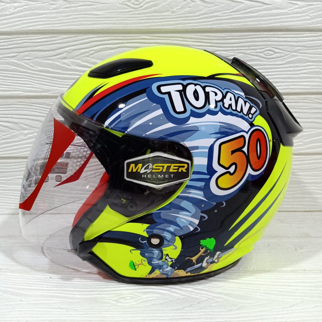 HELM HALF FACE KYT DJ MARU KYT DJMARU MOTIF TOPAN RC YELLOW BLACK