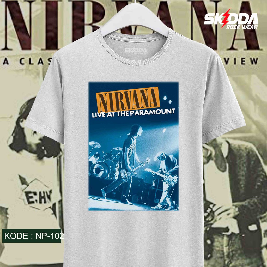 T Shirt Kaos Band Rock Alternative NIRVANA - Live at The Paramount - Premium White NSA