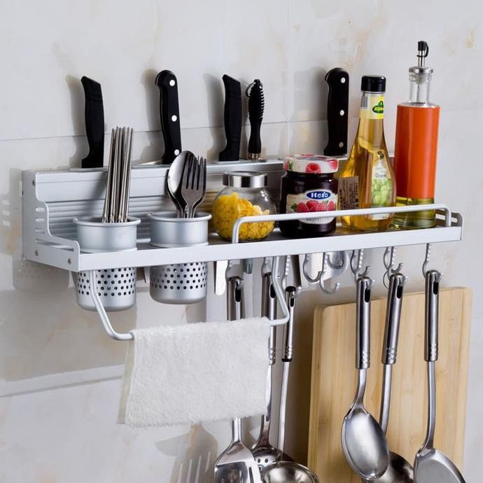 

READY BAYAR DITEMPAT Gantungan Alat Masak Tempat Bumbu Dapur Rak Dapur Aluminium Serbaguna - 58CM