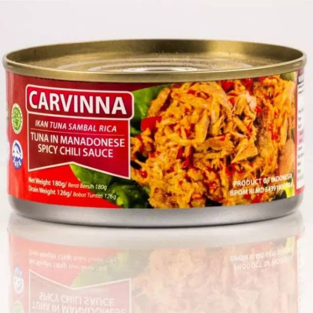 MAKANAN KALENG SIAP SAJI / DAGING KALENG HALAL / DAGING IKAN TUNA KALENG CARVINNA / BUMBU REMPAH