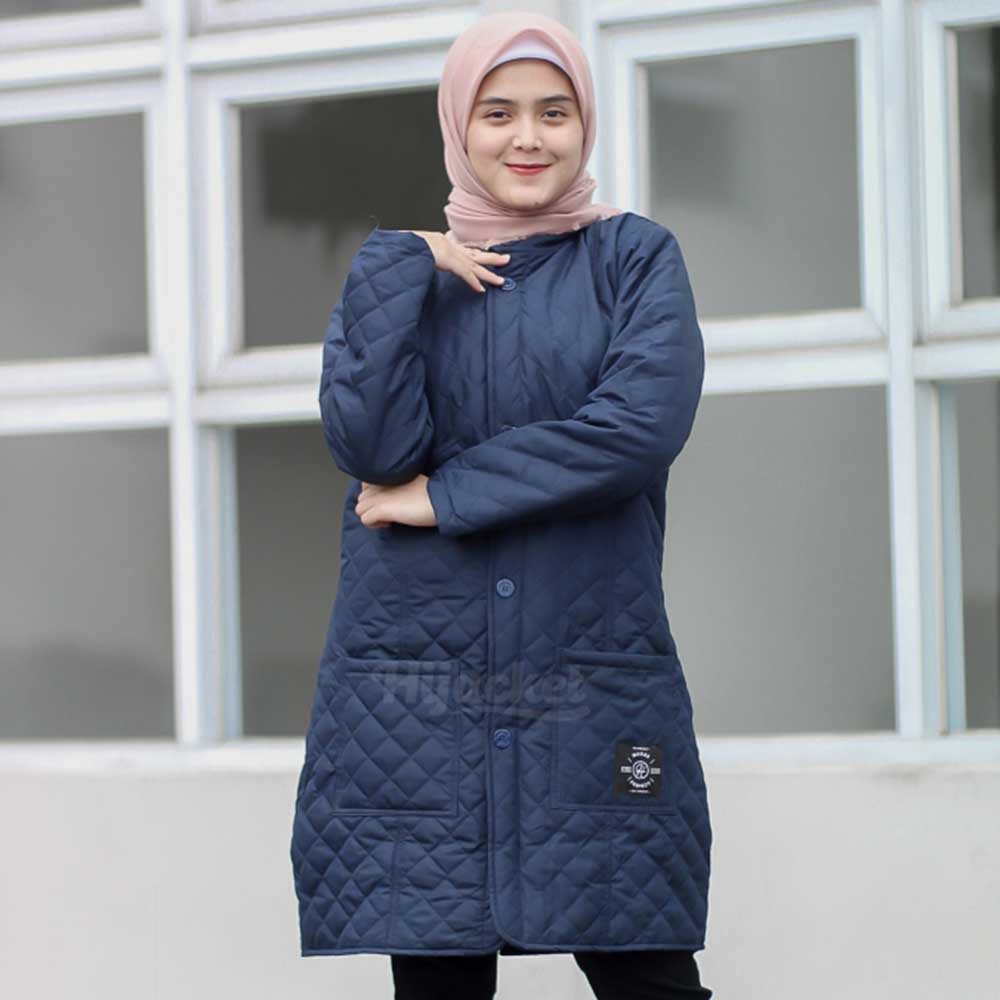 Jaket Jacket Panjang Wanita Cewek Cewe Muslimah Hijabers Hijaket Kekinian Terbaru Hijacket HJ BLV-Navy