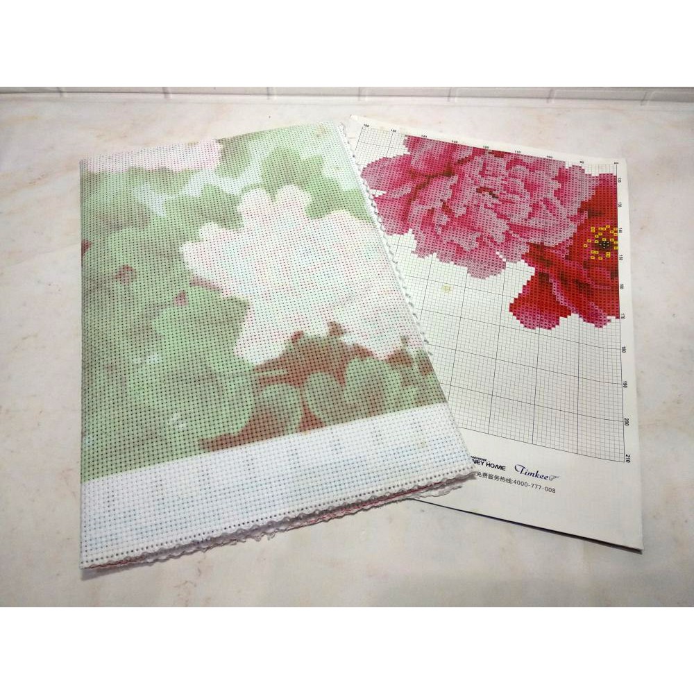 DISKON Paket Sulam Kristik Strimin TIMKEE 90122 Bunga Flower Peony