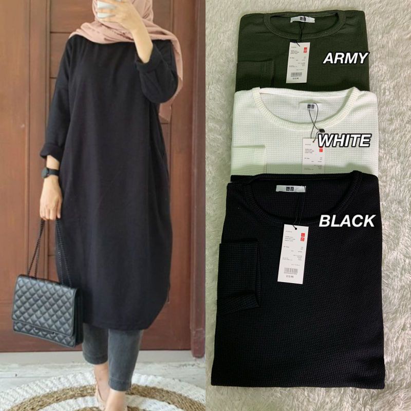 TUNIK WANITA WAFFLE/UNIQLO PREMIUM/LENGAN PANJANG ALLSIZE-JUMBO