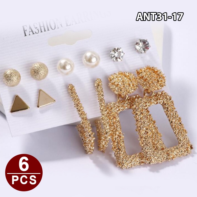 1set 6pasang Anting Wanita korea Tusuk Gantung Desain Geometri Rumbai Alloy fashion import ANT31-ANT31-17
