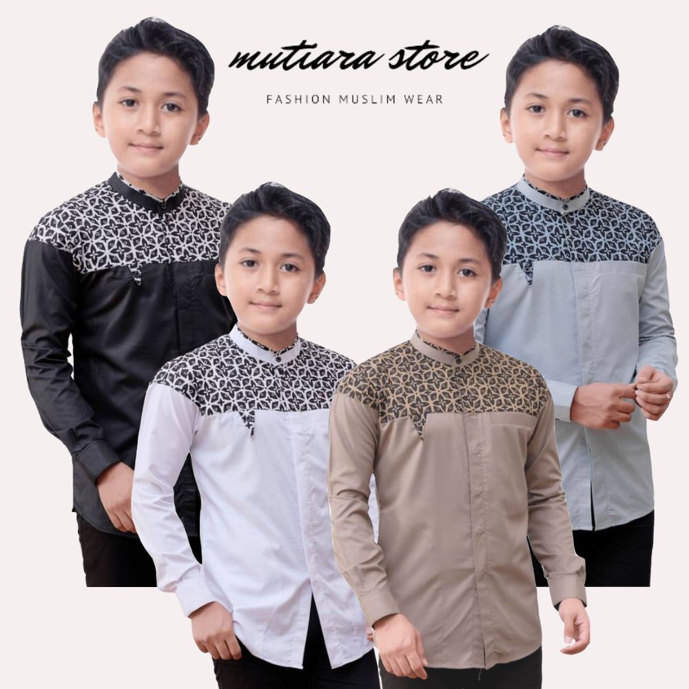 Baju Koko Anak Motif Arjuna Junior | Baju Koko Muslim Anak | Baju Kemko Anak Lengan Panjang