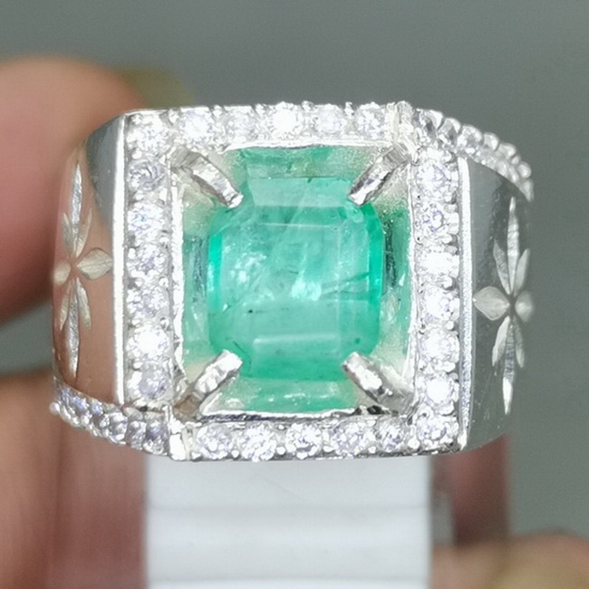 Cincin Perak Batu Akik Zamrud Kolombia Asli Bersertifikat Natural