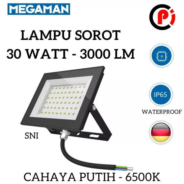 MEGAMAN Lampu Sorot LED 30W 30 Watt Cahaya Putih 6500K IP65 Waterproof