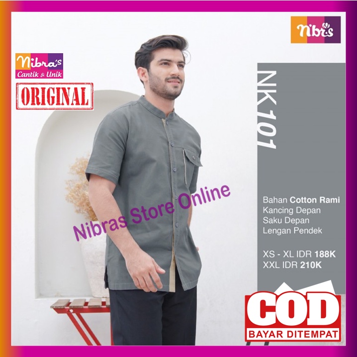 Koko Nibras Dewasa Lengan Pendek NK 101 Grey Polos Baju Kemeja Nibras Pria Cowok Laki Laki Dewasa Ke
