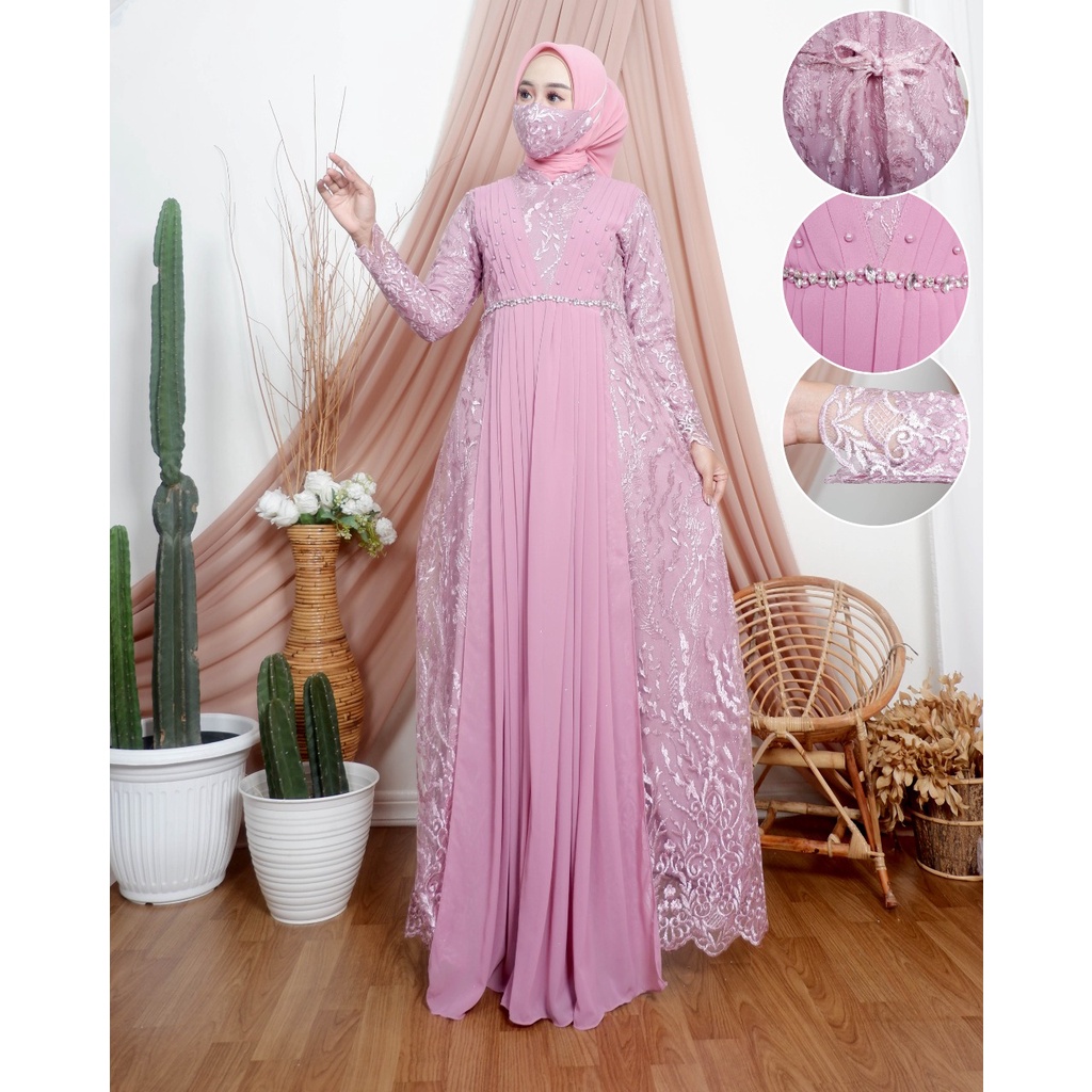 Gamis Malikha JN / Kebaya Gamis Pesta Mewah / Dress Kondangan / Baju Wanita Cantik / Gamis Ceruty