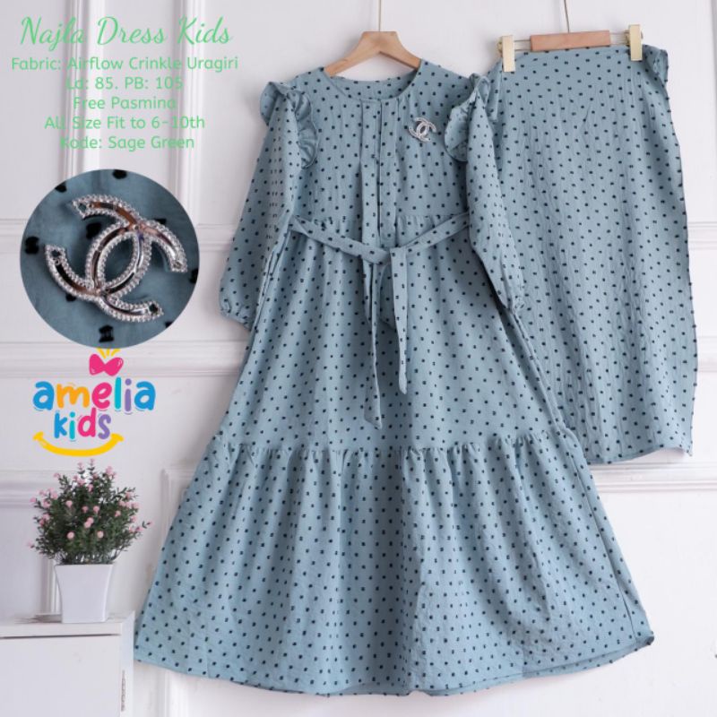 Najla Dress (Free Pashmina) Ori Amelia Kids