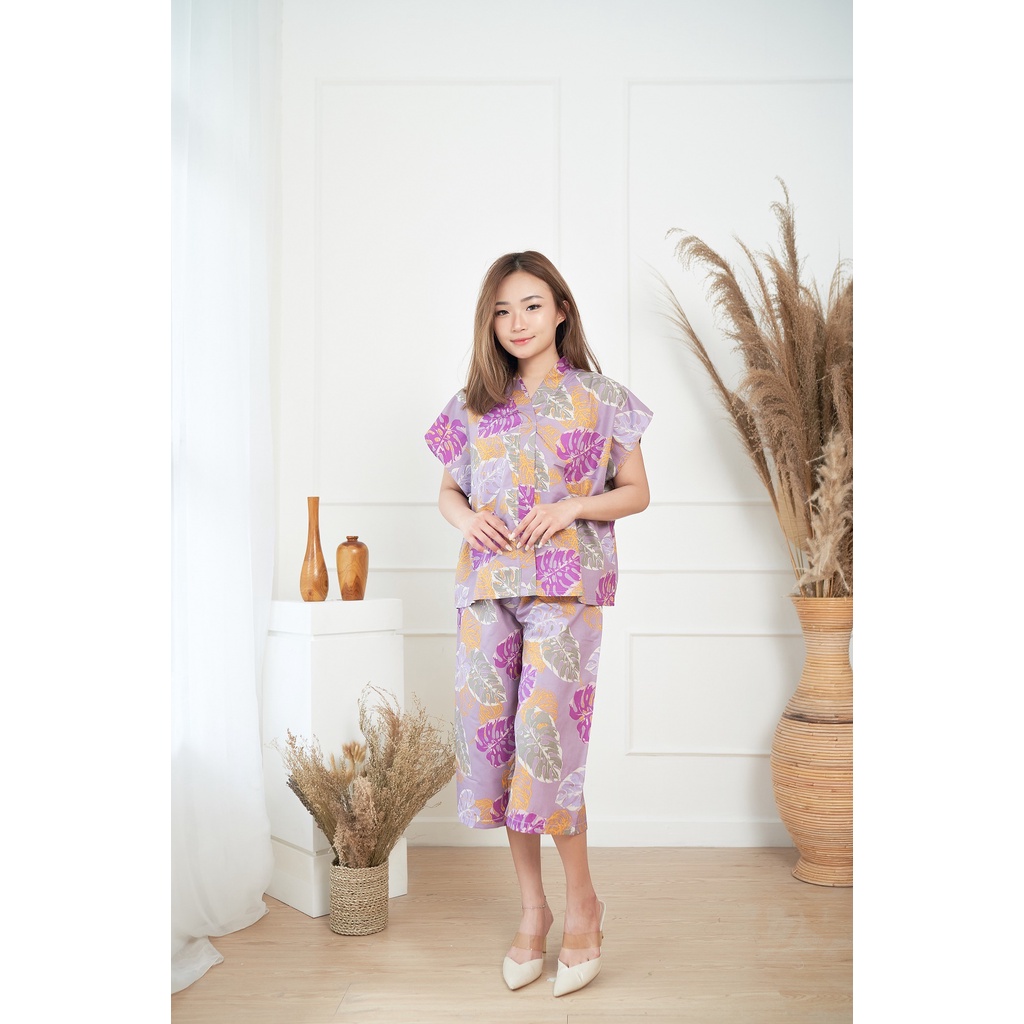 IZANY Piyama Dewasa Kimono Kulot / SET Kimono Kulot V Banyak Motif-SWIS MAGENTA