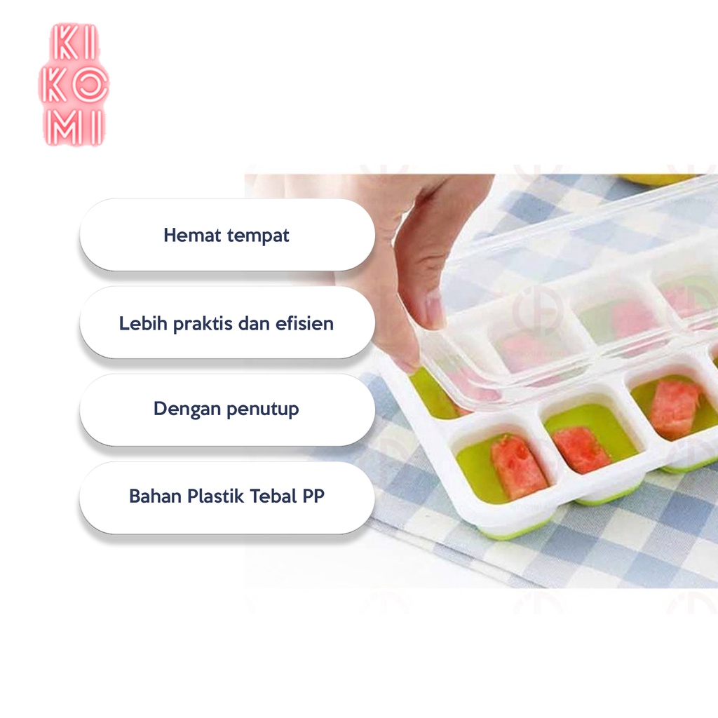 Cetakan Es Batu Silikon Kotak dengan Tutup - Ice Cube Tray isi 14 KK