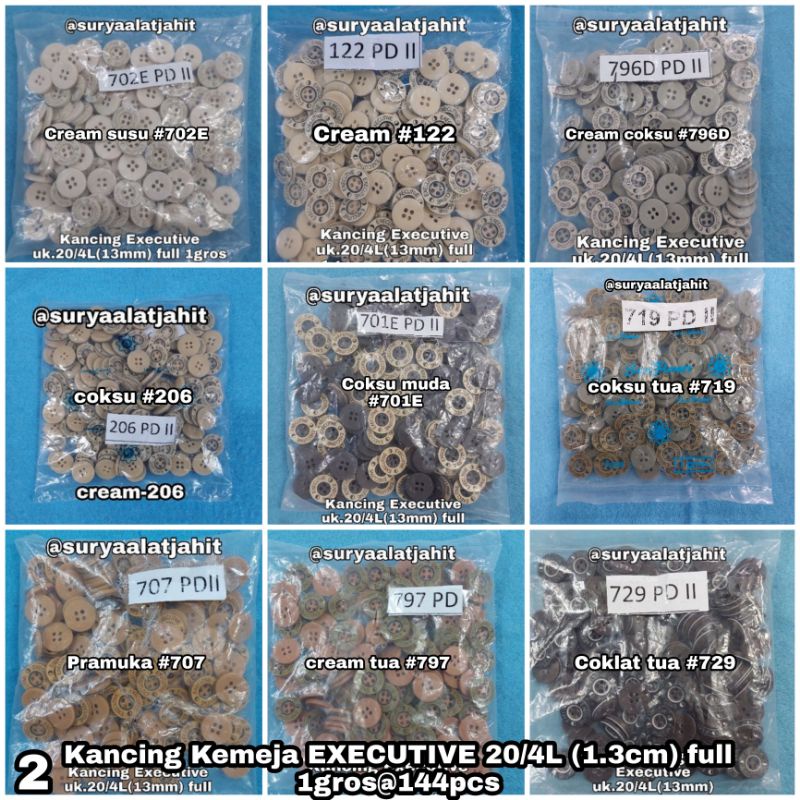 Kancing Kemeja Grafir Executive 20/4 Sunflower rp.23.000/144pcs