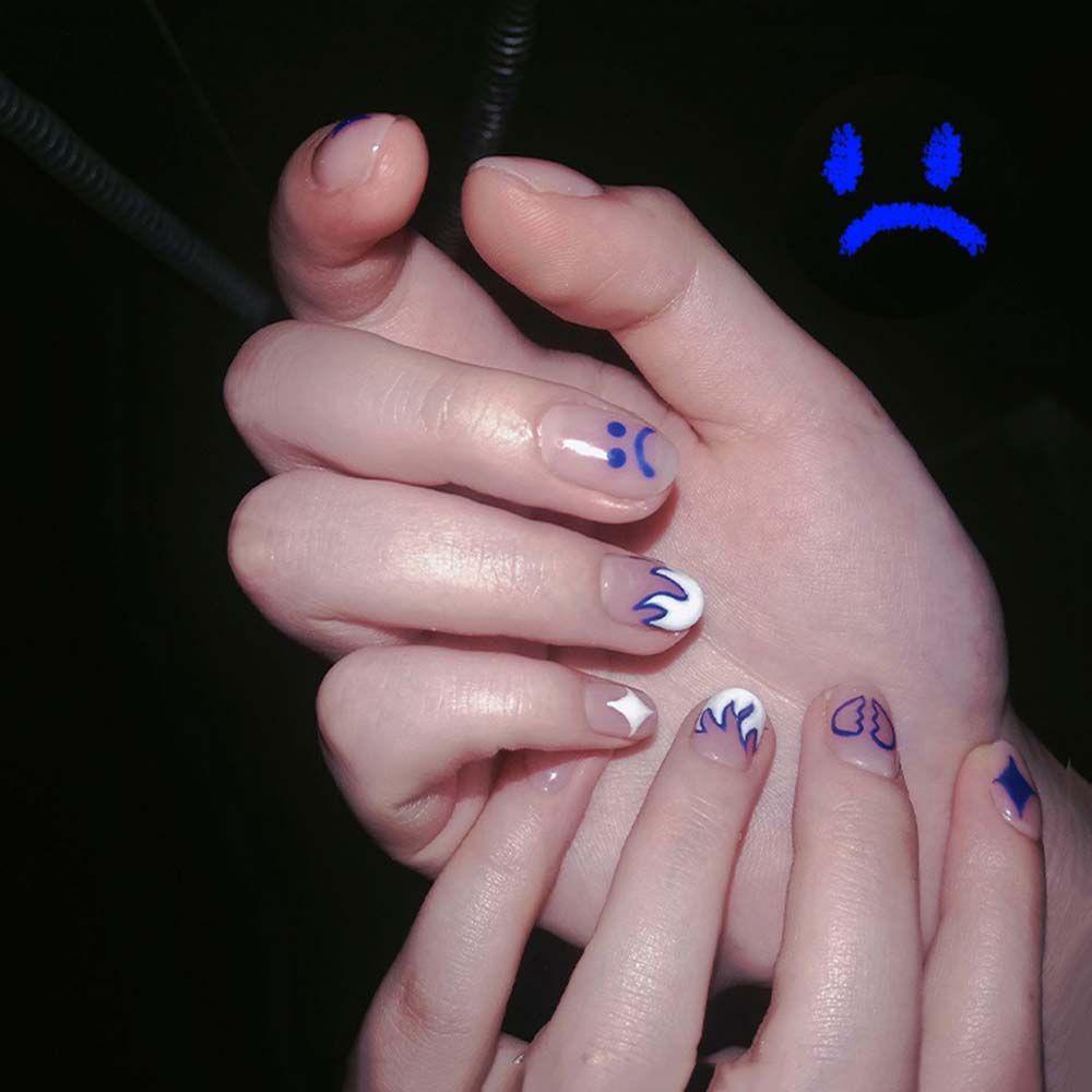 Needway Stiker Nail Art Klein Blue Smiley Face Bintang Aplikasi DIY Dekorasi Nail Art