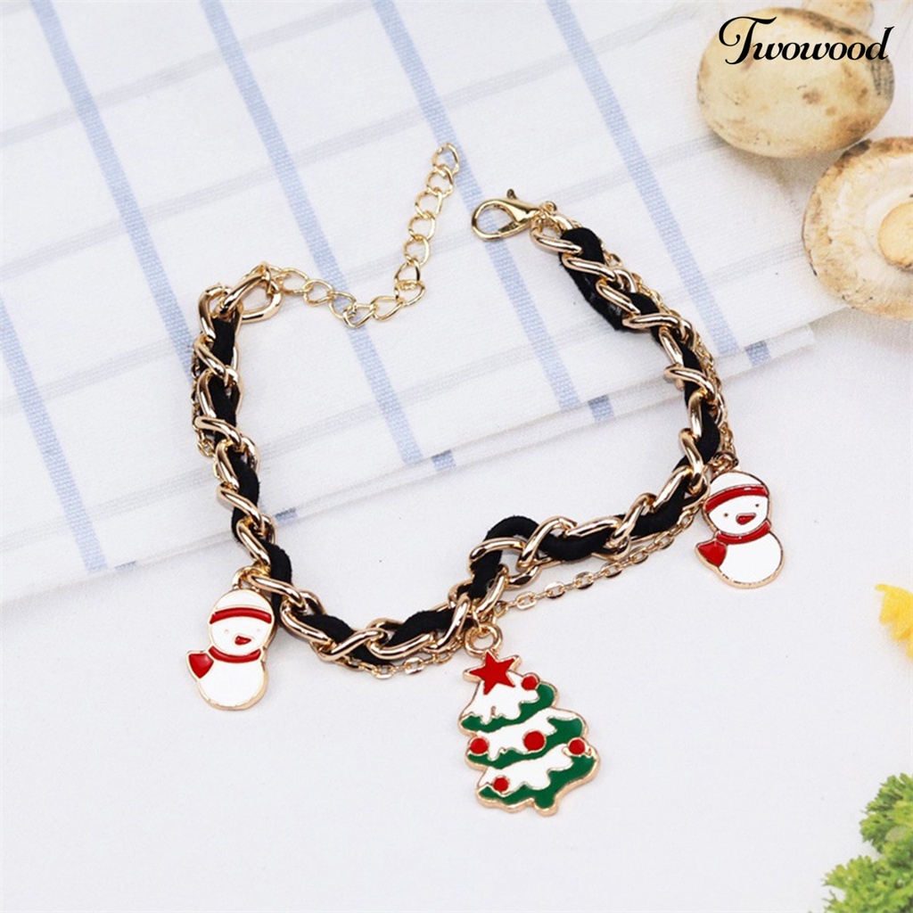 Twowood Santa Claus Christmas Tree Christmas Bracelet Alloy Bell Snowman Pendant Charm Bracelet Chic Gift