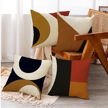 SARUNG Bantal Sofa Print 45x45 cm Linen Motif Abstrak Nordic Geometrik Scandinavian Grabandgift