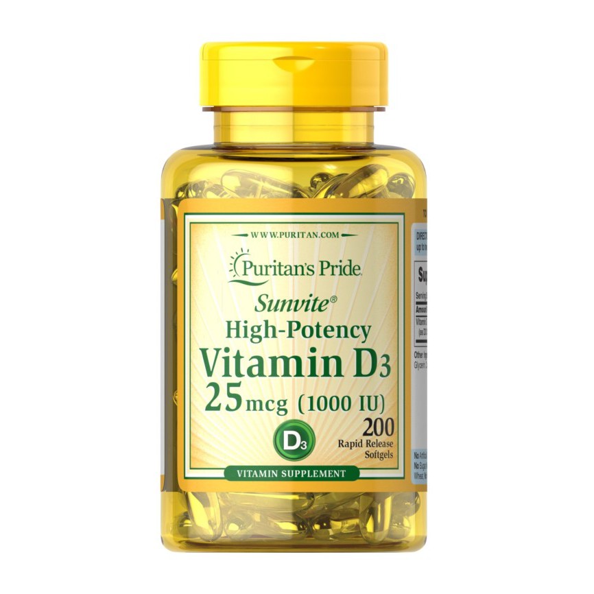 Puritan Pride Vitamin D3 25mcg 1000 IU Puritan's Puritans Vit D 3 200