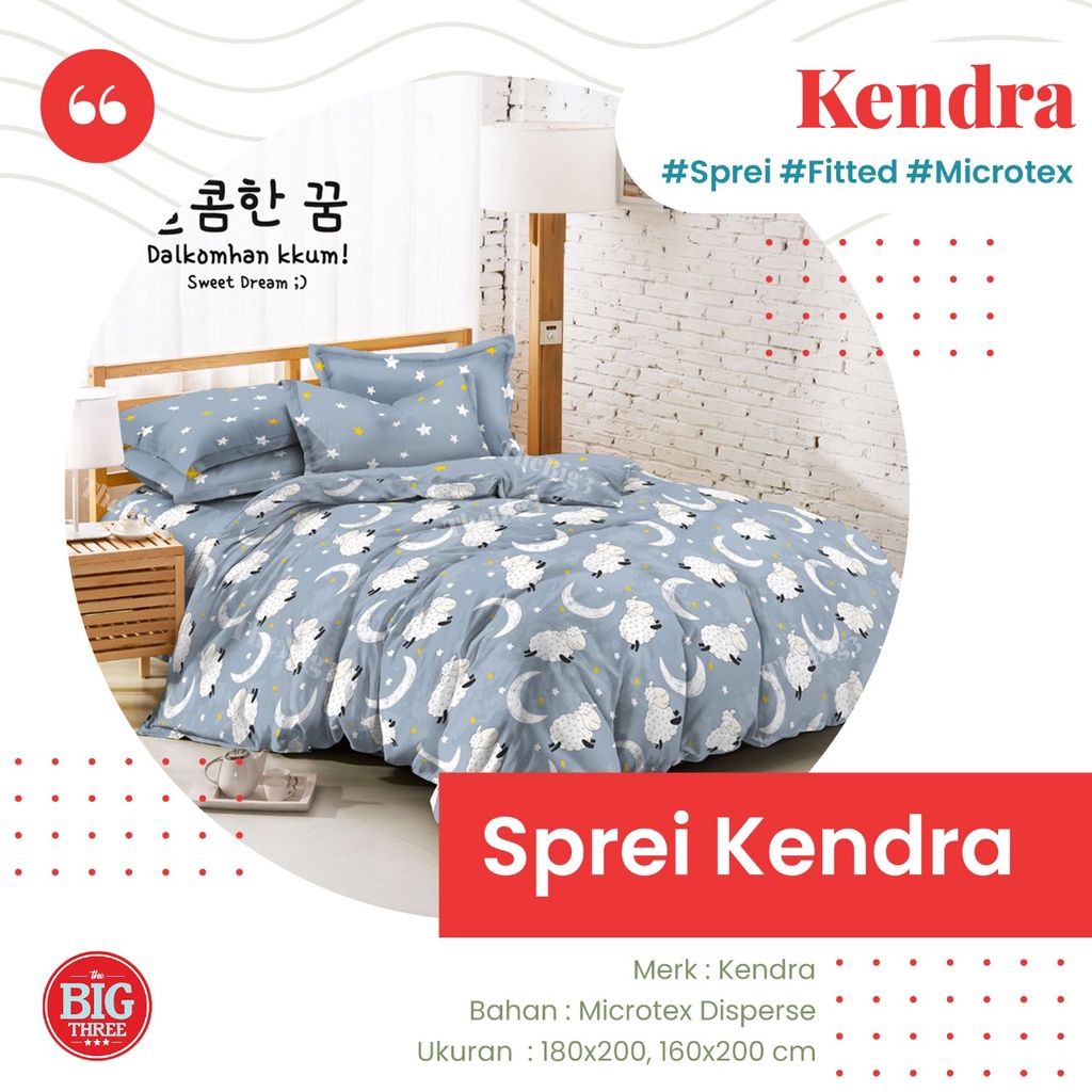 Sprei KENDRA 180X200 / 160X200 motif Arcadia Saranghae Driving Kitty Blue Owls Marvel Carnival Palm Tree Swimday Racing Car Scarlet Peninsula Green Chevron Pineaaple  - KING QUEEN 180 SP OB TBT