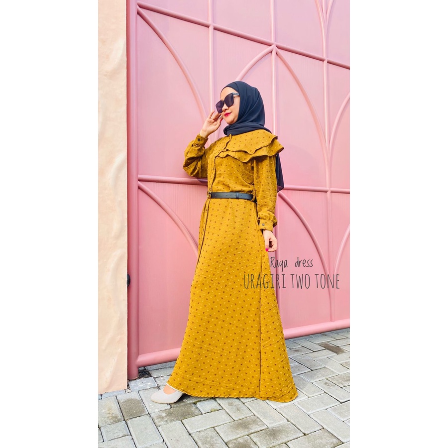 Raya Dress Uragiri Crinkle Two Tone Terbaru / dress airflow cringkle full kancing