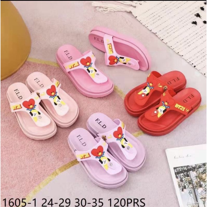 SANDAL JEPIT BTS BT21 ANAK PEREMPUAN 1605-1 SANDAL KOREA SARANGHEYO ANAK CEWE