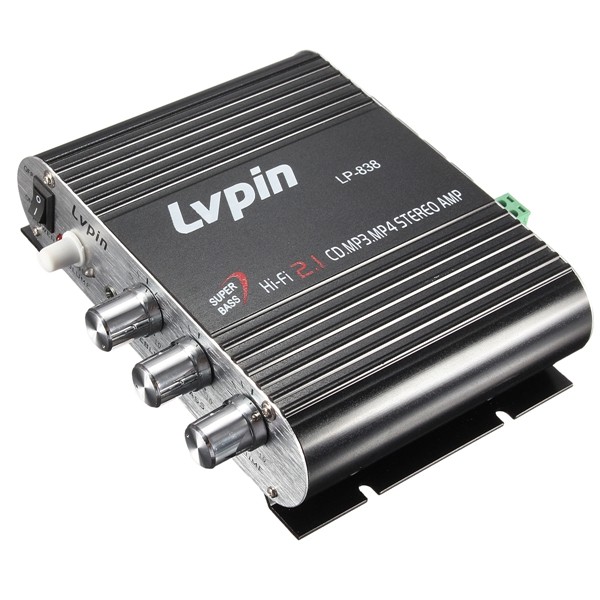 LVPIN Mini HiFi Stereo Amplifier Treble Bass Booster 12V - LP-838HTM