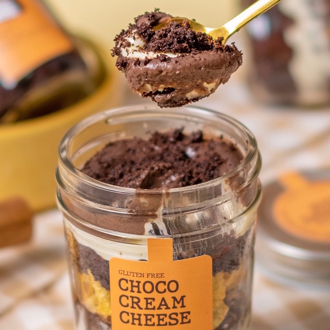 

Gluten Free Choco Cream Cheese Dessert Jar | Healthy, Less Sugar, Soy Free, Low Calorie Cake