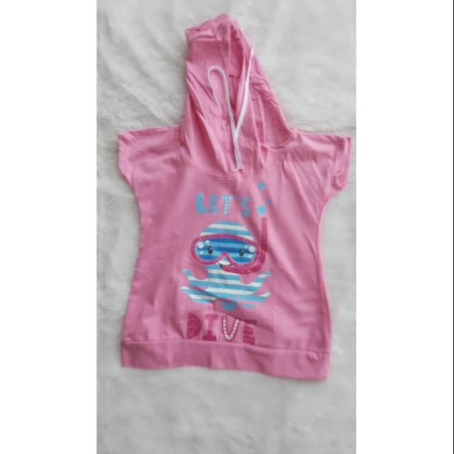 Kaos anak perempuan hoddie bertopi