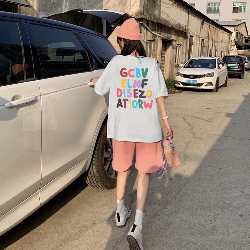 Atasan hitam lengan pendek retro longgar gaya korea sederhana/Kaos Oversize Rabbit Tas T-shirt Korean Style/kaos vintage/Big size print kaos wanita tshirt atasan top korea