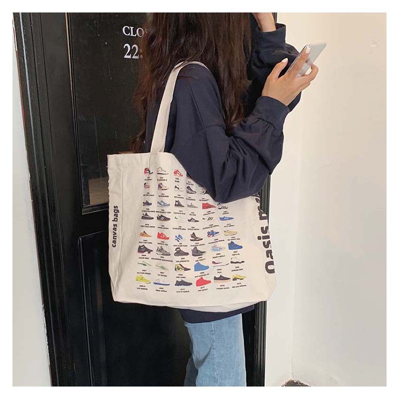 TC-02 tas canvas tote bag wanita import korea jepang simple besar jumbo sneakers